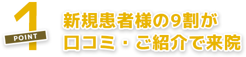 新規患者様の9割が口コミ・ご紹介で来院